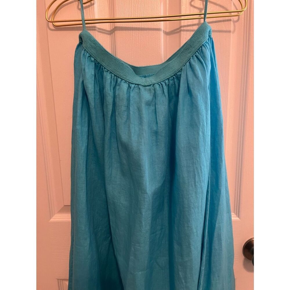 ✨ Haris Cotton Linen Skirt L Turquoise Gold Embroidered Greece Boho - Picture 4 of 9